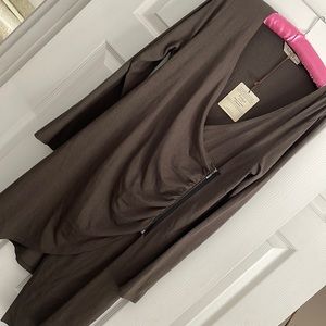 Olive asymmetrical zipped up long sleeved dress